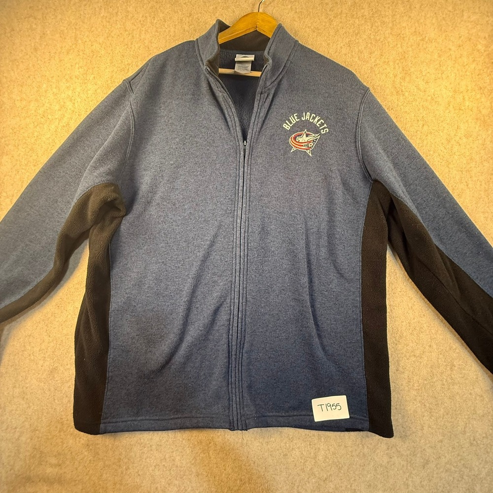NHL Columbus Blue Jackets Full Zip Sweater Fleece Jacket Mens XL Blue Black